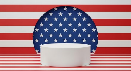 Minimalist product display podium with american flag background for patriotic holiday
