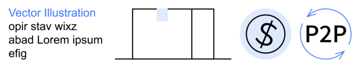 Peer-to-peer transactions, currency exchange, online payments, banking, e-commerce, digital economy. Graphic with dollar symbol, circular exchange arrows and minimalist imagery. Peer-to-peer