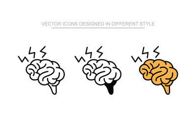 Brain icon set in different style with white background illustration