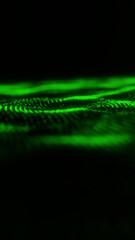 Futuristic green wave made of countless glowing particles forming a smooth abstract surface in perspective view. Perfect for tech, cyber, and data background visuals in vertical format.