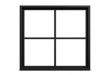 Black frame modern window or door element with a grid design, adding architectural detail, on a transparent background