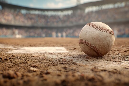 baseball on dirt home plate - Powered by Adobe