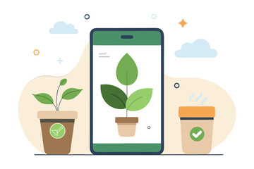 Sustainable Lifestyle Phone Mockup Hand-Drawn Vector