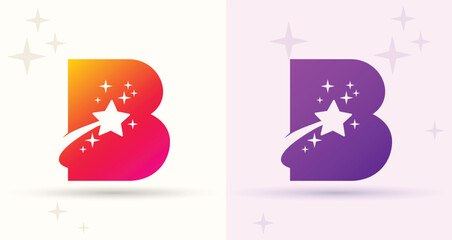Letter B star swoosh monogram logo alphabet initial modern corporate brand icon
