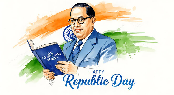 Happy Republic Day India Ambedkar Constitution Illustration
