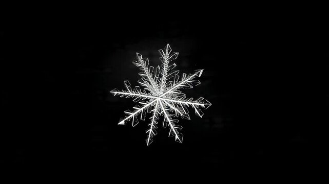 A mesmerizing close-up video of the unique crystalline structures of snowflakes against a dark void