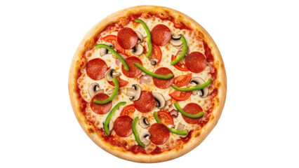 Delicious pepperoni and vegetable pizza isolated on transparent background