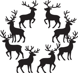 Festive reindeer silhouette forming a circular christmas wreath design