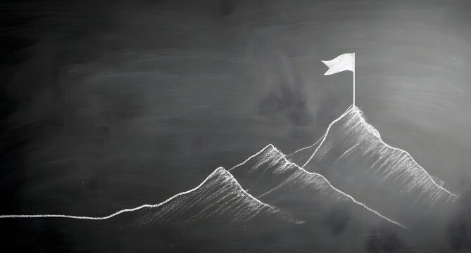 Hand drawing a curved path on a mountain top, showing a person's determination to achieve success and reach their goals
