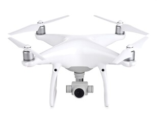 High-tech drone featuring four propellers designed for aerial photography and videography in outdoor spaces