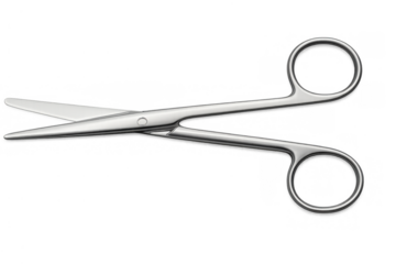Surgical scissors made of chrome metal, a medical instrument for cutting and dissection on transparent background