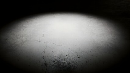 Abstract weathered concrete wall with cracks in spotlight, Dark and moody cement texture with a centered circle of bright white illumination
