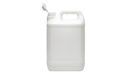 White plastic gallon jug with open lid on black background for mockup