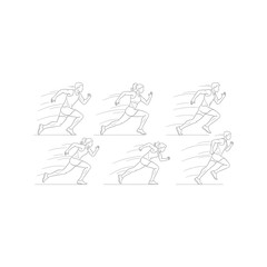 Fototapeta premium Vector illustration drawing of a man with a sword, silhouette sketch of a boy playing sport, and cartoon art of people including a woman at fitness