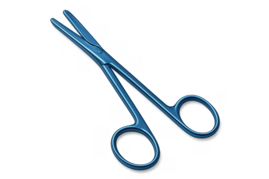 Blue surgical instrument showing medical scissors or hemostat for healthcare, surgery, and emergency treatment - Powered by Adobe