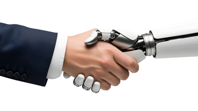 Human and robot handshake collaboration and future technology concept - Powered by Adobe