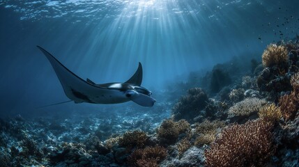 Manta Ray Swim: Underwater Sunlight, Coral Reef Beauty
