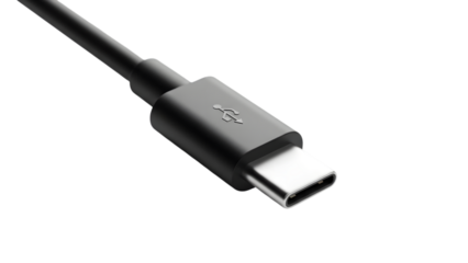 Close up of usb type c cable connector on a black background