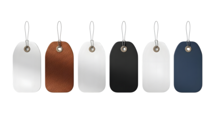 Collection of blank price tags in various colors on black background