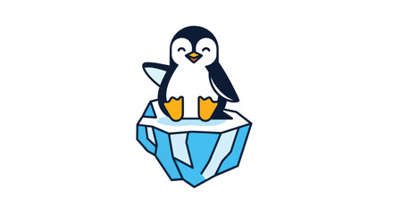 Happy penguin on a blue iceberg waving