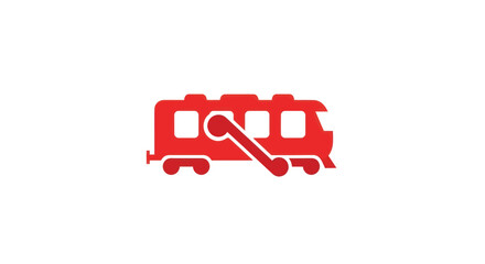 Simplified red icon of a train with curved line © JSTYLO