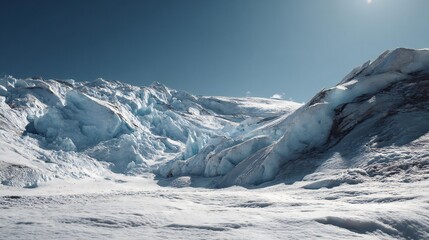 Arctic Glacier: Vast Ice Formations, Snow Covered Terrain

