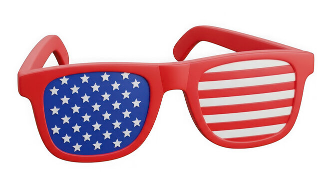 Patriotic american flag sunglasses 3d render, red, white, blue