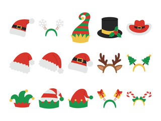 Christmas hat headband set | Santa hats, reindeer antlers, elf hats, festive costume, holiday party, photo booth props, accessories, headwear, novelty hat, seasonal decoration