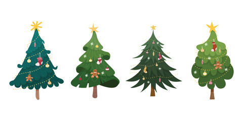 Christmas tree illustration collection | Pine tree, fir tree, evergreen, star-topped tree, festive tree, holiday decoration, winter greenery, rustic tree, woodland tree, greeting card illustration