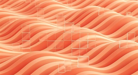 Abstract wavy gradient surface with translucent square mosaic pattern