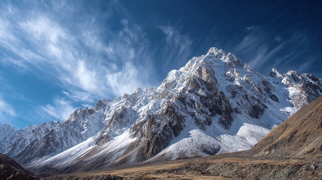 Snow-capped Mountain Range Landscape Blue Sky Peaks
