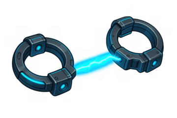 Futuristic energy shackles connecting with electric current, symbolizing sci-fi power and restraint on transparent background
