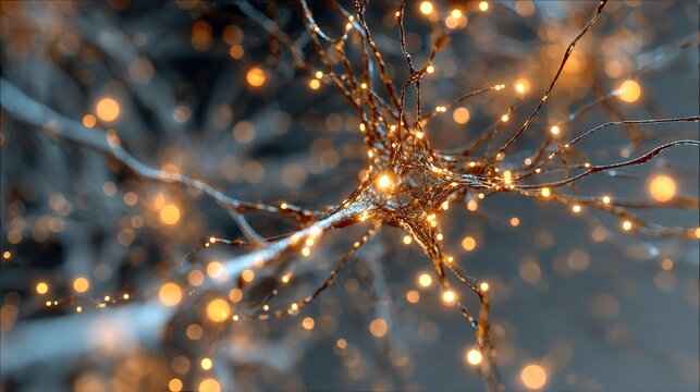 Brain Neuron Network: An intricate network of brain neurons illuminated with glowing, capturing the complex beauty of the neural pathways within.