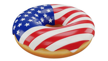 American flag themed donut with patriotic stars and stripes