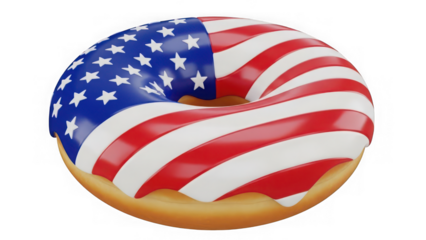 American flag themed donut with patriotic stars and stripes