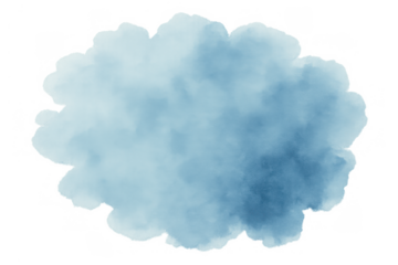 Blue watercolor blot ink splash shape creating an abstract background texture with a transparent backdrop