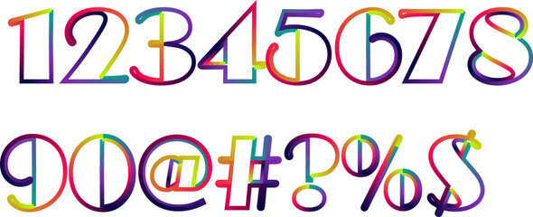 Gradient colored number and symbol set for creative design projects