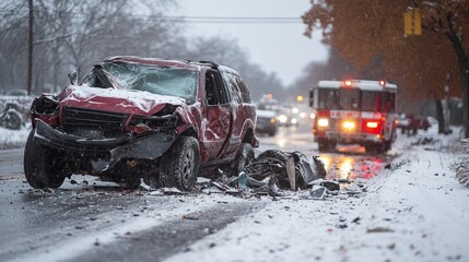 An accident on a snow-covered road involving emergency services illustrates the dangers of winter driving and will serve as a vivid backdrop for social safety campaigns.
