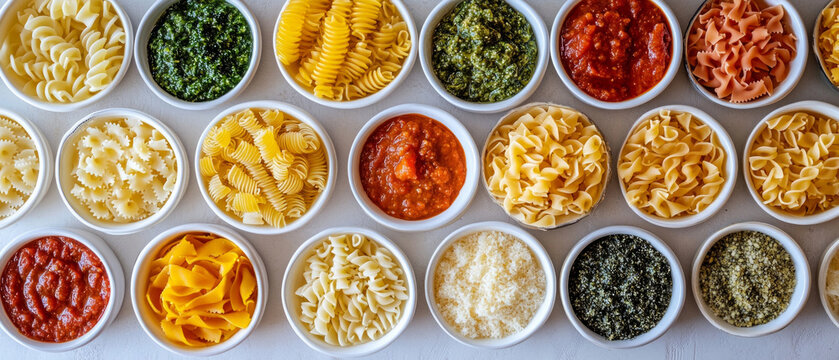 A variety of pastes and sauces in neat containers will emphasise the vibrancy of the culinary master classes, serving as the main backdrop for instructional videos on preparing Italian dishes.