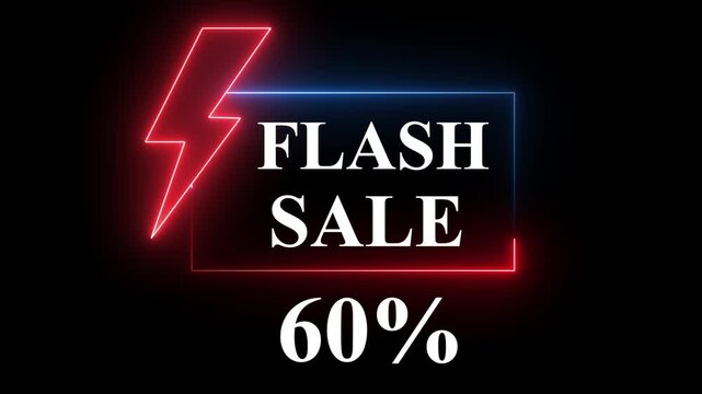Blue and Red color neon sign promoting a flash sale with a bold -6% discount. Perfect for showcasing digital marketing and e-commerce promotions.4k animation video..