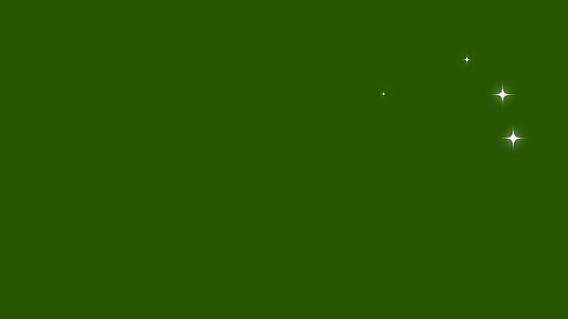 Twinkling stars animation. motion, white cartoon blinking stars, flat vector doodle sparkle, glowing light trails, 4k shining twinkle effect on green screen background.