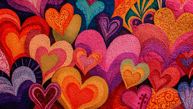 Papier peint avec coeurs  color&eacute;s