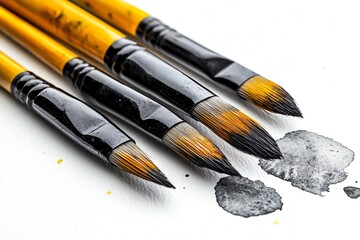 Obraz premium Artistic paintbrushes on a clean surface.
