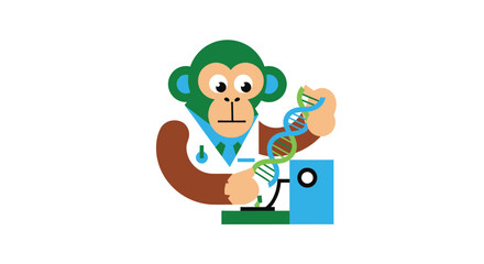 Geometric monkey scientist examining a DNA strand © filterJU