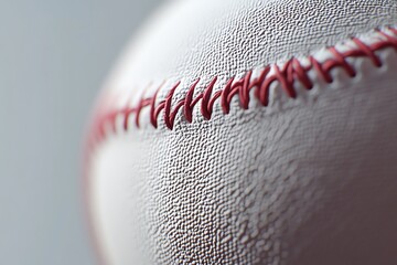 Close-up of a textured baseball surface.