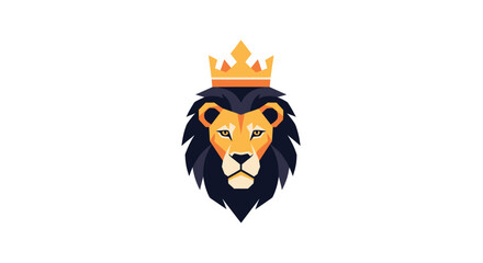 Geometric lion head with a gold crown on a white background