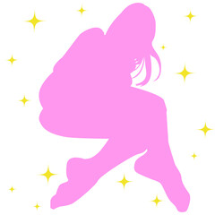 セクシー女性シルエット｜水着ポーズと星のキラキラが映える全身ベクターイラスト