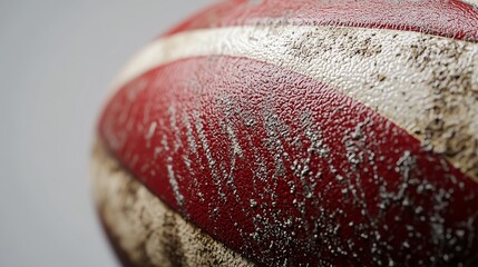 Close-up of a worn rugby ball in detail.