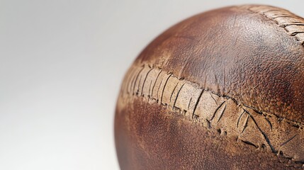 Close-up of an old leather football texture.