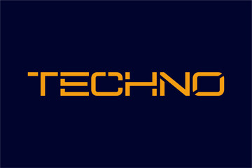 Techno music culture logo design with orange color on dark blue background.